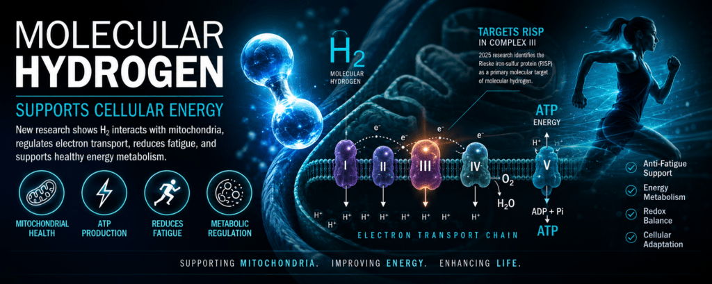 Hydrogen water for energy and fatigue showing molecular hydrogen ATP and mitochondrial support