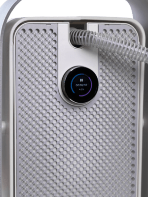 Control panel for Inhale H2 inhalation device with a digital timer and tubing.