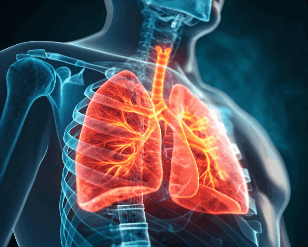 Diagram of lungs showing hydrogen gas delivery through nasal cannula during inhalation