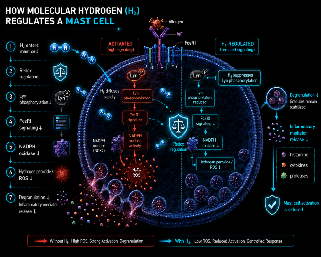 Molecular hydrogen reduces Mast cell activation.