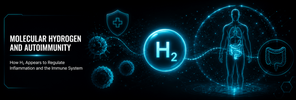Molecular hydrogen and autoimmunity illustration showing H2 and immune regulation