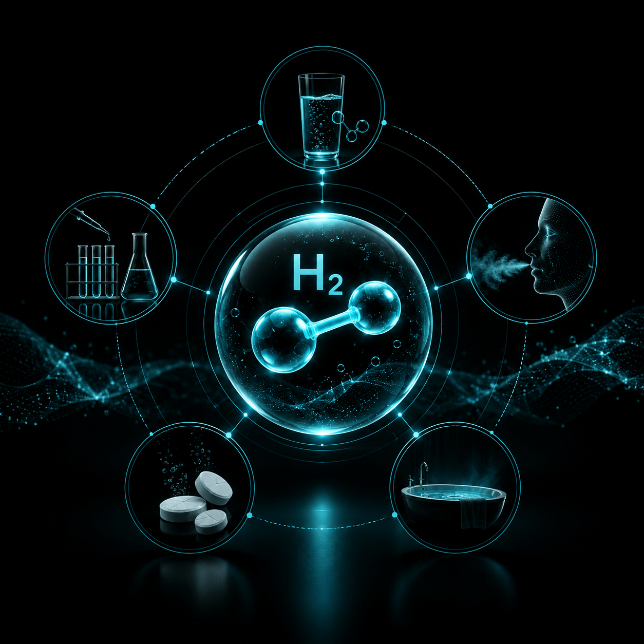 Molecular hydrogen therapy methods including hydrogen water, inhalation, tablets, baths, and research delivery